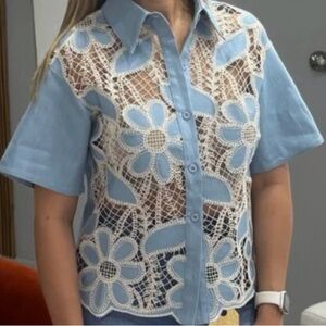 Blue Floral Lace Shirt